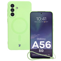Silikonowe etui z pierścieniem magnetycznym Bizon Case Silicone Magnetic Sq do Galaxy A56 5G, jasnozielone