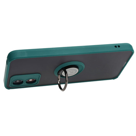 Etui z uchwytem na palec Bizon Case Hybrid Ring do Motorola Moto E13, przydymione z ciemnozieloną ramką
