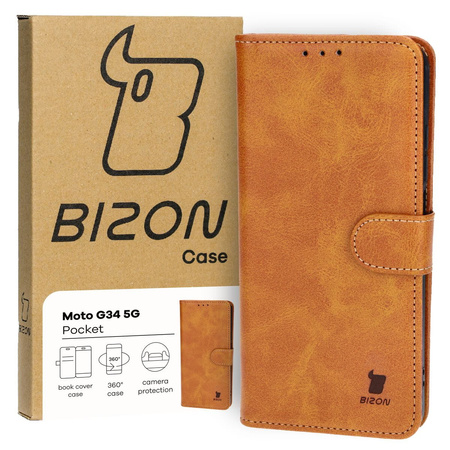 Etui z klapką Bizon Case Pocket do Motorola Moto G34 5G, brązowe