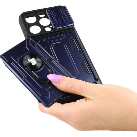 Etui Bizon Case Camshield Card Slot Ring do iPhone 14 Pro, granatowe