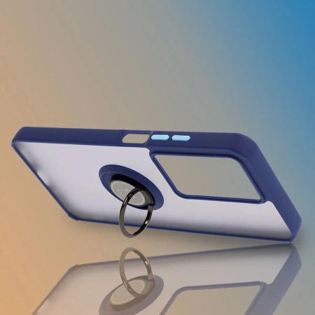 Etui z uchwytem na palec Bizon Case Hybrid Ring do Realme C75 4G / 14x 5G, przydymione z granatową ramką