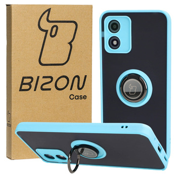 Etui z uchwytem na palec Bizon Case Hybrid Ring do Motorola Moto E13, przydymione z jasnoniebieską ramką