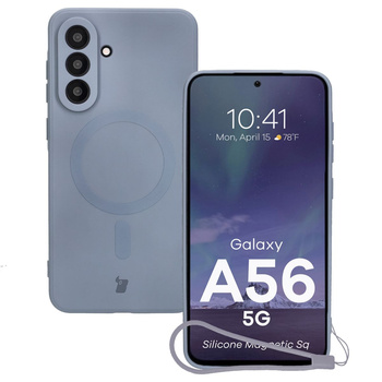 Silikonowe etui z pierścieniem magnetycznym Bizon Case Silicone Magnetic Sq do Galaxy A56 5G, szare