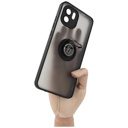 Etui z uchwytem na palec Bizon Case Hybrid Ring do Xiaomi Redmi A1, przydymione z czarną ramką