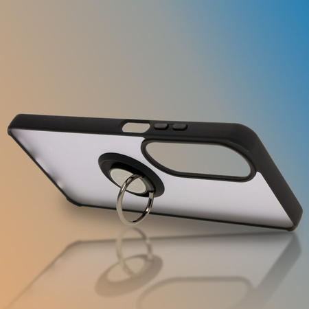 Etui z uchwytem na palec Bizon Case Hybrid Ring do Oppo A60 4G, przydymione z czarną ramką