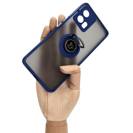 Etui z uchwytem na palec Bizon Case Hybrid Ring do Motorola Edge 30 Fusion, przydymione z granatową ramką