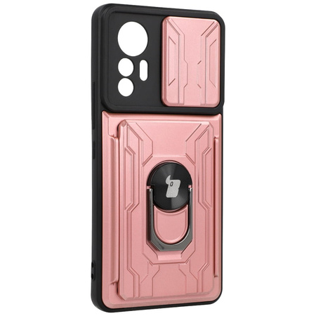 Etui Bizon Case Camshield Card Slot Ring do Xiaomi 12 Lite, jasnoróżowe