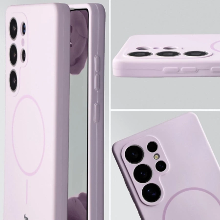 Silikonowe etui z pierścieniem magnetycznym Bizon Soft Case Magnetic do Galaxy S25 Ultra, jasnofioletowe