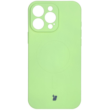 Silikonowe etui z pierścieniem magnetycznym Bizon Case Silicone Magnetic do iPhone 16 Pro Max, jasnozielone