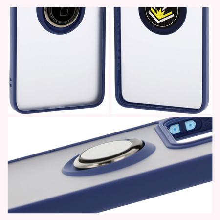 Etui z uchwytem na palec Bizon Case Hybrid Ring do Xiaomi 14T, przydymione z granatową ramką