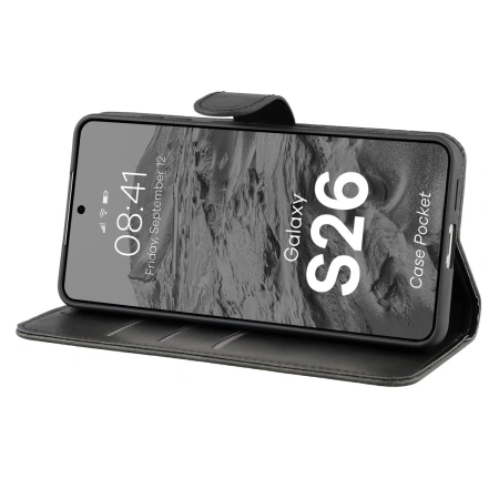 Etui z klapką Bizon Case Pocket do Galaxy S26, czarne