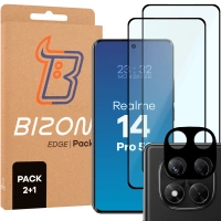 2x Szkło hartowane z ramką + szybka na aparat Bizon Edge 3D Pack do Realme 14 Pro 5G
