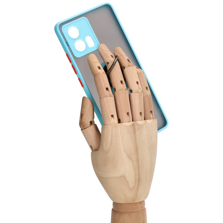 Etui z uchwytem na palec Bizon Case Hybrid Ring do Motorola Edge 30 Fusion, przydymione z jasnoniebieską ramką