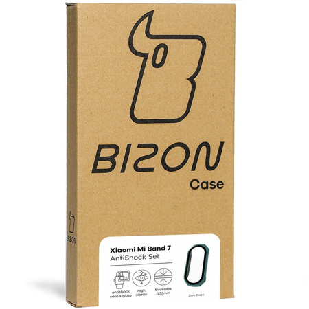 Etui ze szkłem Bizon Case AntiShock Set, Xiaomi Mi Band 7, ciemnozielone