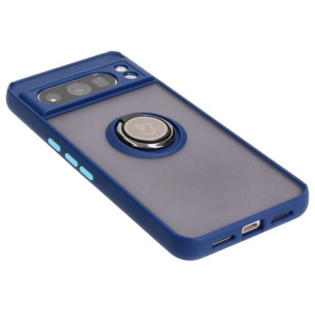 Etui z uchwytem na palec Bizon Case Hybrid Ring do Google Pixel 8 Pro, przydymione z granatową ramką