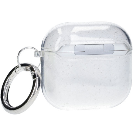 Elastyczne etui z karabińczykiem Bizon Case Headphone Clear do AirPods 4 przezroczysto-brokatowe