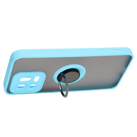 Etui z uchwytem na palec Bizon Case Hybrid Ring do Xiaomi 13, przydymione z jasnoniebieską ramką