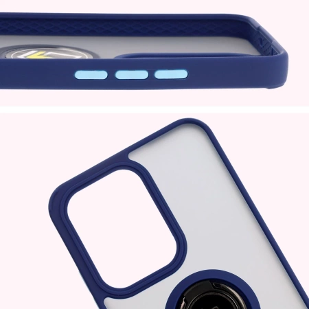 Etui z uchwytem na palec Bizon Case Hybrid Ring do Oppo Reno13 Pro, przydymione z granatową ramką