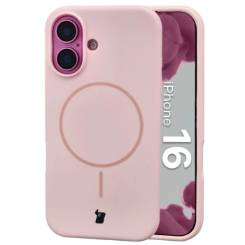 Silikonowe etui z pierścieniem magnetycznym Bizon Soft Case Magnetic do iPhone 16, jasnoróżowe