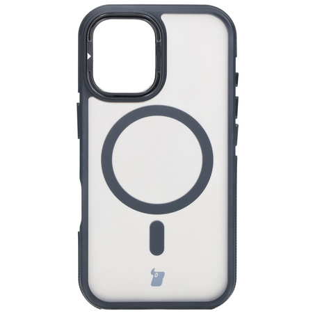 Etui z podstawką i pierścieniem magnetycznym Bizon Case Eclipse do iPhone 16, przydymione z czarną ramką