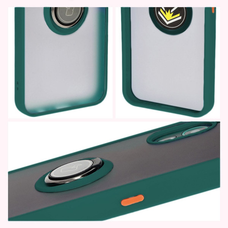 Etui z uchwytem na palec Bizon Case Hybrid Ring do Galaxy Xcover7, przydymione z ciemnozieloną ramką