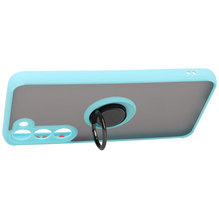 Etui z uchwytem na palec Bizon Case Hybrid Ring do Galaxy S23 Plus, przydymione z jasnoniebieską ramką