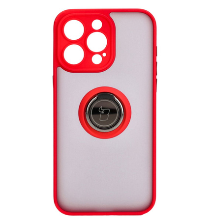 Etui z uchwytem na palec Bizon Case Hybrid Ring do iPhone 15 Pro Max, przydymione z czerwoną ramką