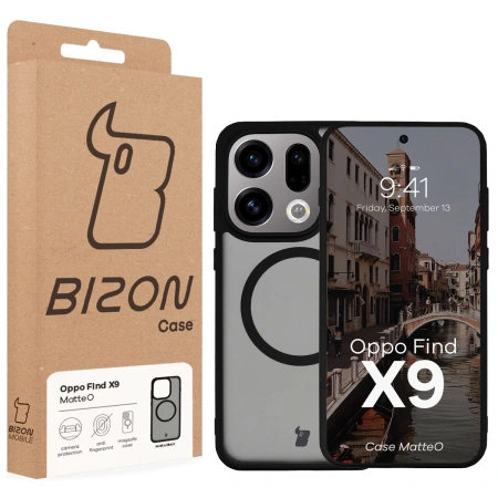Etui z pierścieniem magnetycznym Bizon Case MatteO do Oppo Find X9, przydymione-czarne