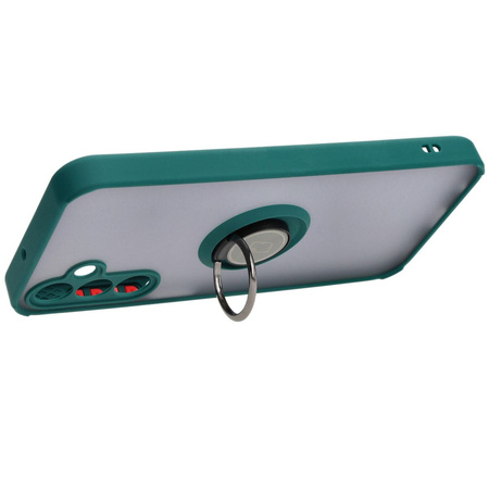 Etui z uchwytem na palec Bizon Case Hybrid Ring do Galaxy A15 5G/4G, przydymione z ciemnozieloną ramką