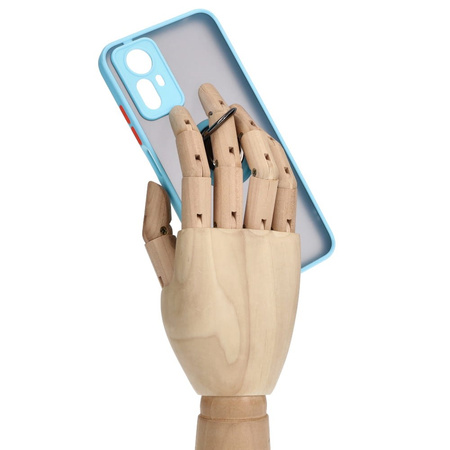 Etui z uchwytem na palec Bizon Case Hybrid Ring do Xiaomi Redmi Note 12S, przydymione z jasnoniebieską ramką