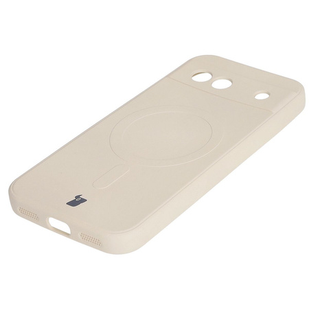 Silikonowe etui z pierścieniem magnetycznym Bizon Case Silicone Magnetic Sq do Google Pixel 8a, beżowe