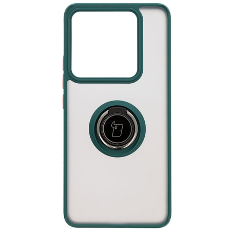 Etui z uchwytem na palec Bizon Case Hybrid Ring do Xiaomi 14T Pro, przydymione z ciemnozieloną ramką