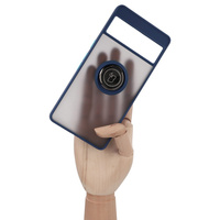 Etui z uchwytem na palec Bizon Case Hybrid Ring do Google Pixel 7 Pro, przydymione z granatową ramką