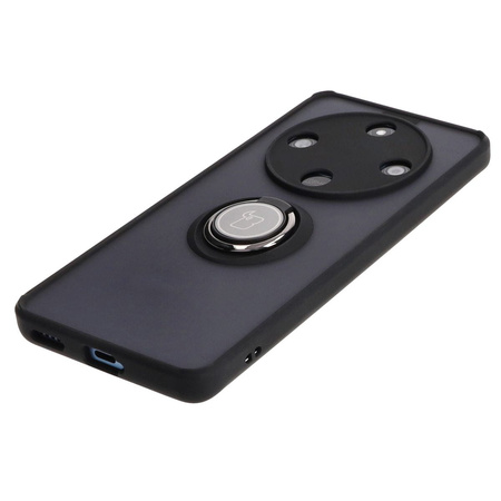 Etui z uchwytem na palec Bizon Case Hybrid Ring do Honor Magic6 Lite, przydymione z czarną ramką