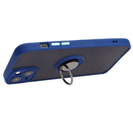 Etui z uchwytem na palec Bizon Case Hybrid Ring do iPhone 15 Plus, przydymione z granatową ramką
