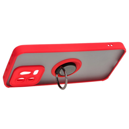 Etui z uchwytem na palec Bizon Case Hybrid Ring do Xiaomi 13, przydymione z czerwoną ramką