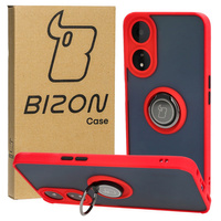 Etui z uchwytem na palec Bizon Case Hybrid Ring do Oppo A78 5G, przydymione z czerwoną ramką