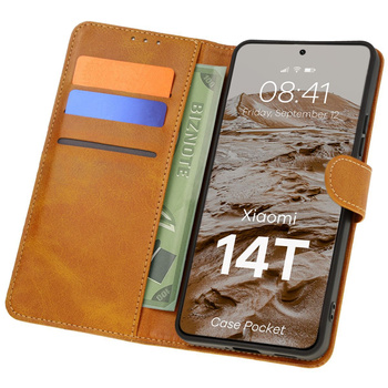 Etui z klapką Bizon Case Pocket do Xiaomi 14T, brązowe