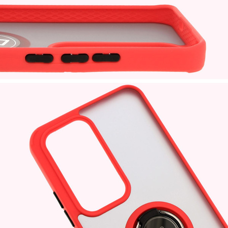 Etui z uchwytem na palec Bizon Case Hybrid Ring do Oppo Reno 12, przydymione z czerwoną ramką