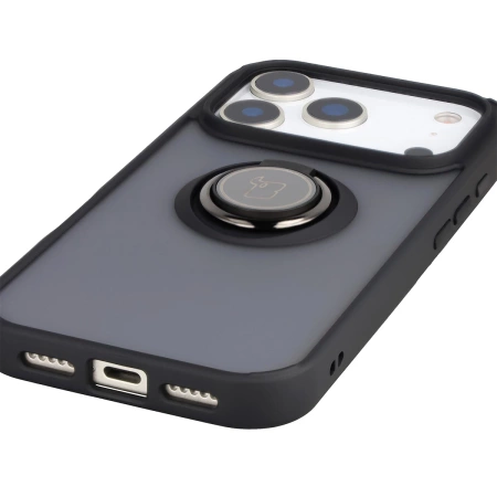 Etui z uchwytem na palec Bizon Case Hybrid Ring do iPhone 17 Pro, przydymione z czarną ramką