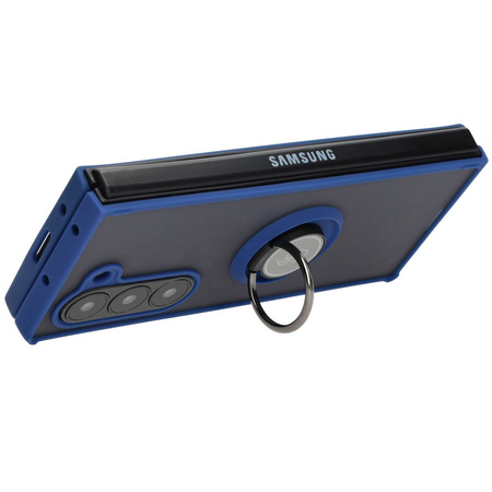 Etui z uchwytem na palec Bizon Case Hybrid Ring do Galaxy Z Fold6, przydymione z granatową ramką