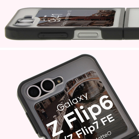 Etui z pierścieniem magnetycznym Bizon Case MatteO do Galaxy Z Flip6, półprzezroczyste z czarną ramką