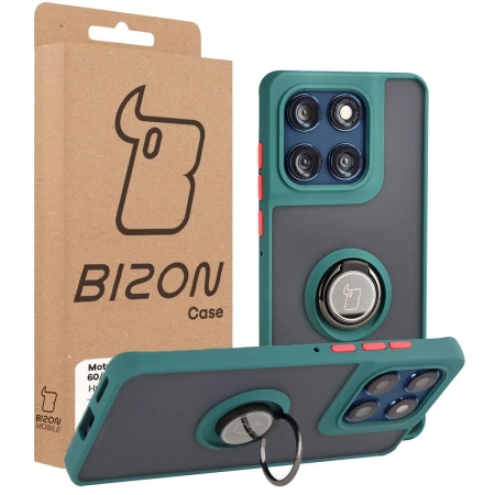 Etui z uchwytem na palec Bizon Case Hybrid Ring do Google Pixel 10 / 10 Pro, przydymione z ciemnozieloną ramką