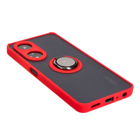 Etui z uchwytem na palec Bizon Case Hybrid Ring do Oppo A98 5G, przydymione z czerwoną ramką