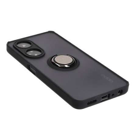 Etui z uchwytem na palec Bizon Case Hybrid Ring do Oppo A98 5G, przydymione z czarną ramką