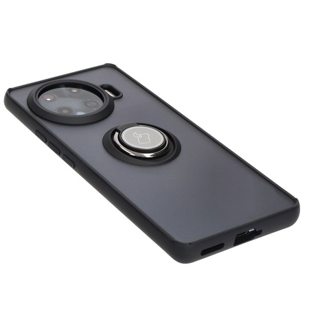 Etui z uchwytem na palec Bizon Case Hybrid Ring do Tecno Spark 20 Pro+, przydymione z czarną ramką