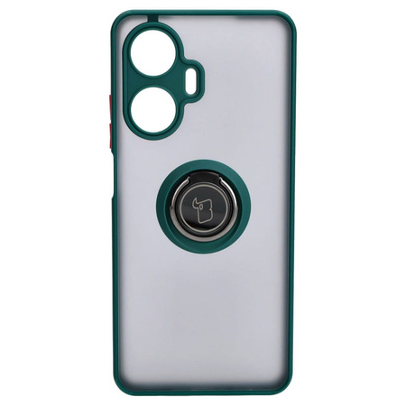 Etui z uchwytem na palec Bizon Case Hybrid Ring do Realme C55, przydymione z ciemnozieloną ramką