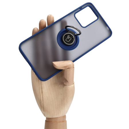 Etui z uchwytem na palec Bizon Case Hybrid Ring do Motorola Moto G13 / G23 / G53 5G, przydymione z granatową ramką
