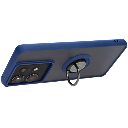 Etui z uchwytem na palec Bizon Case Hybrid Ring do Motorola Edge 50 Pro, przydymione z granatową ramką