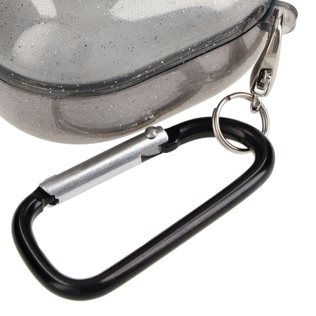 Etui Bizon Case Headphone Clear do Galaxy Buds Live / Pro / Buds2 / Buds2 Pro / Buds FE, czarno-brokatowe
